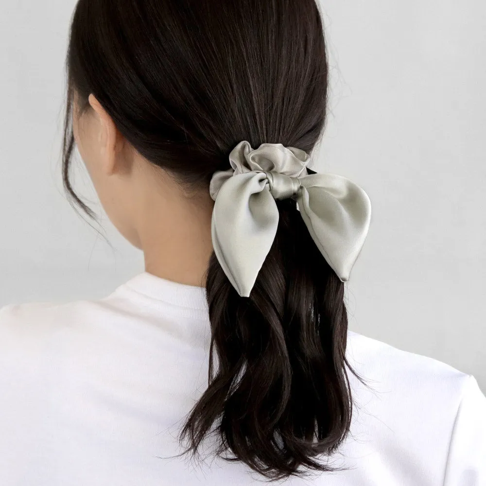 Bowknot Beige Silk Hair Scrunchie