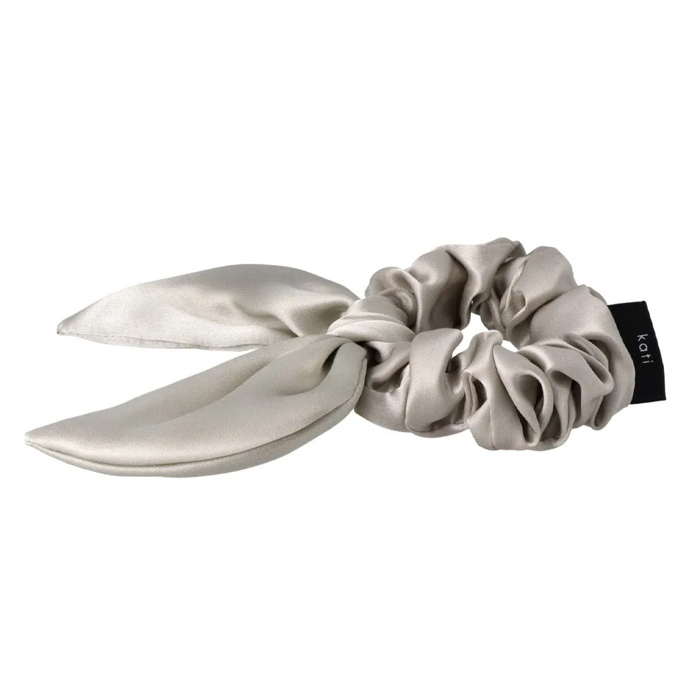 Bowknot Beige Silk Hair Scrunchie