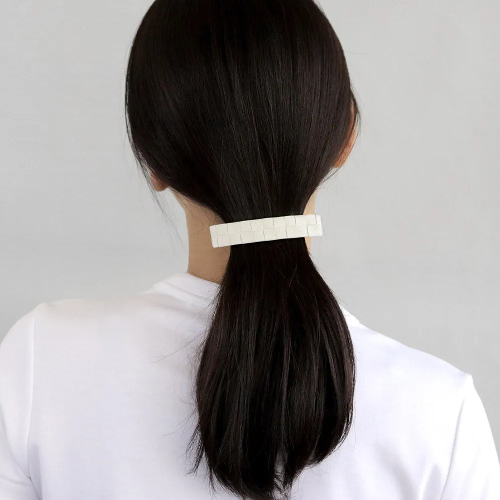 Braided White Leather Hair Barrette