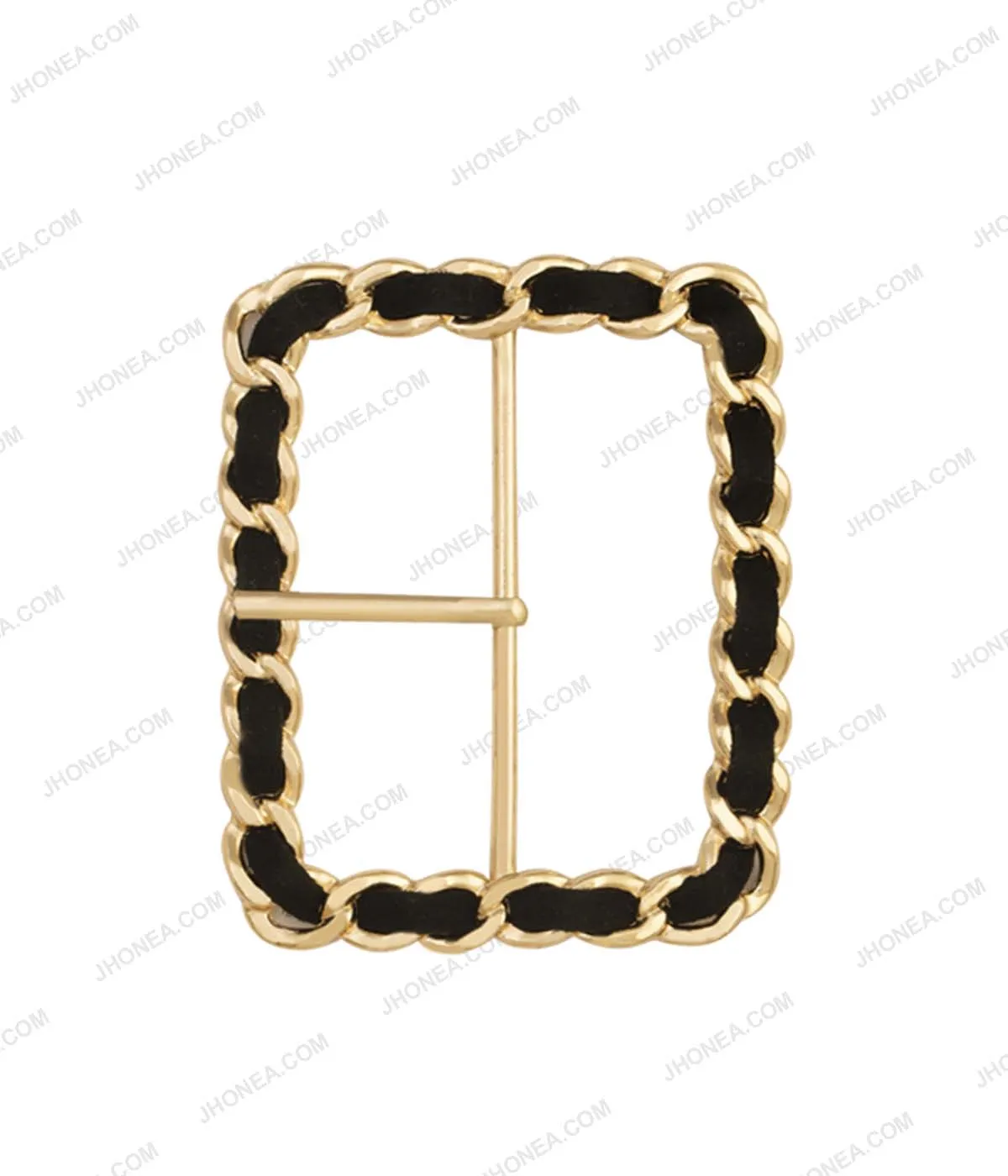 Broad Rectangle Frame Shiny Gold with Black Prong Buckle