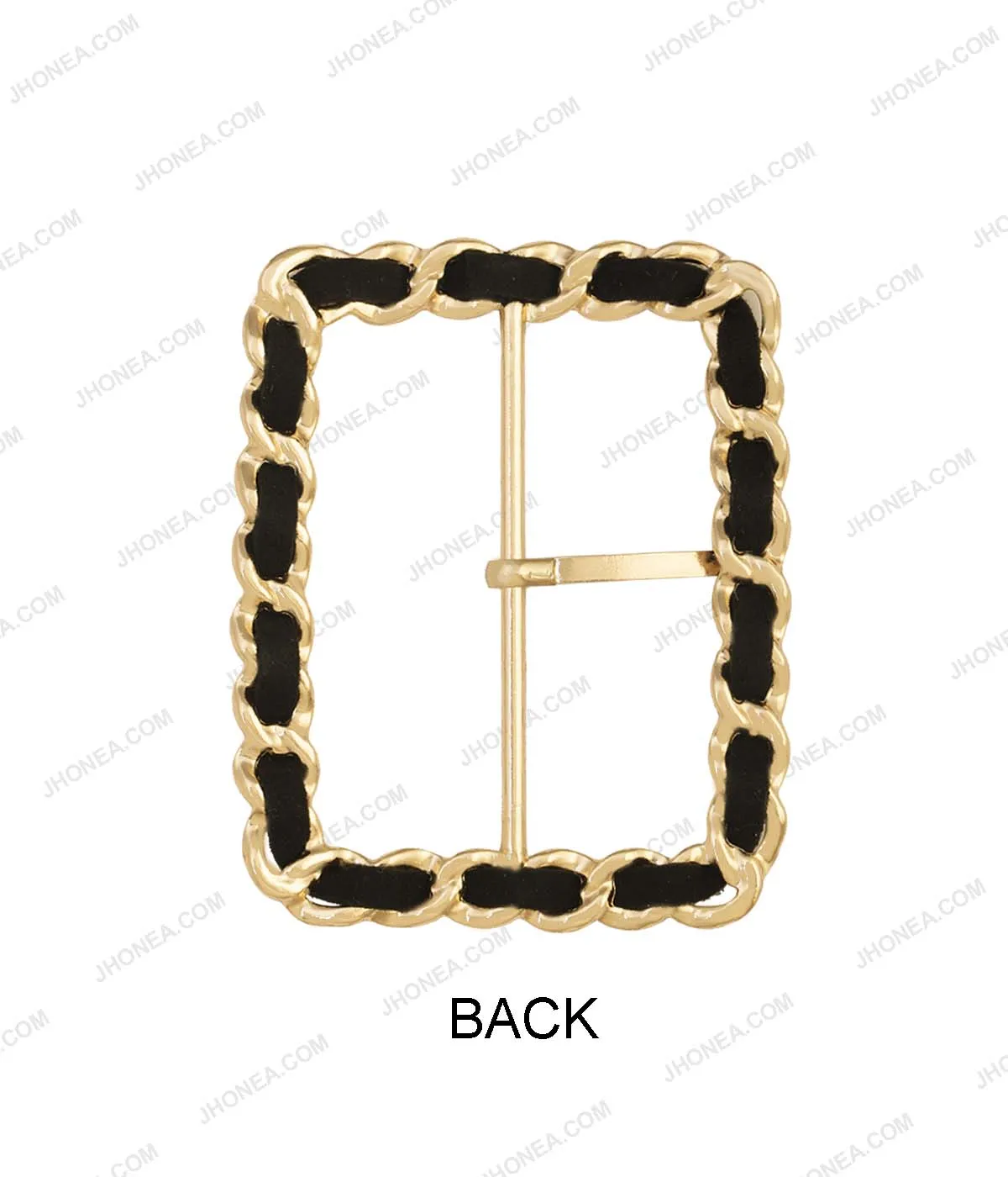 Broad Rectangle Frame Shiny Gold with Black Prong Buckle