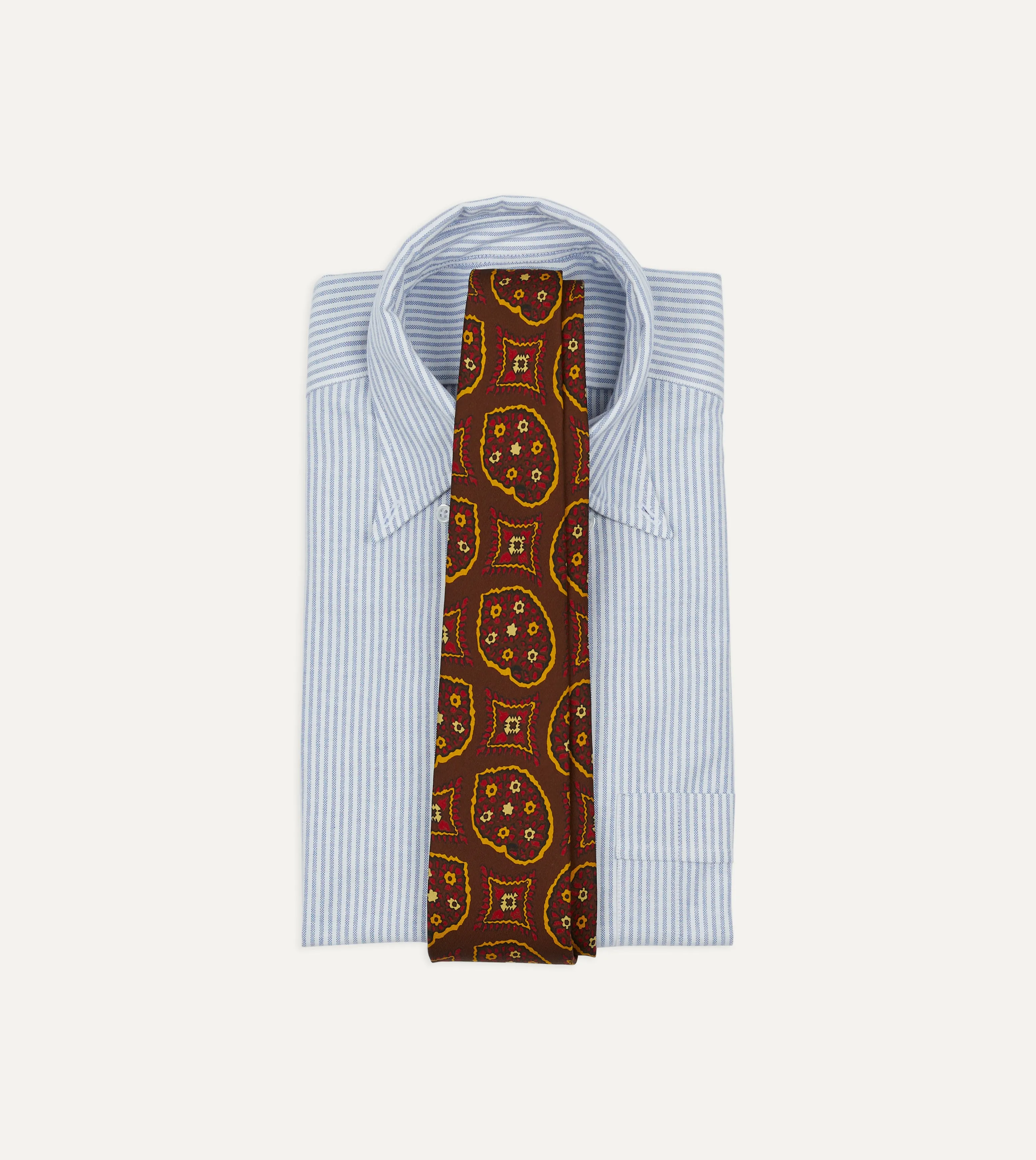 Brown Exploded Paisley Print Silk Self Tipped Tie