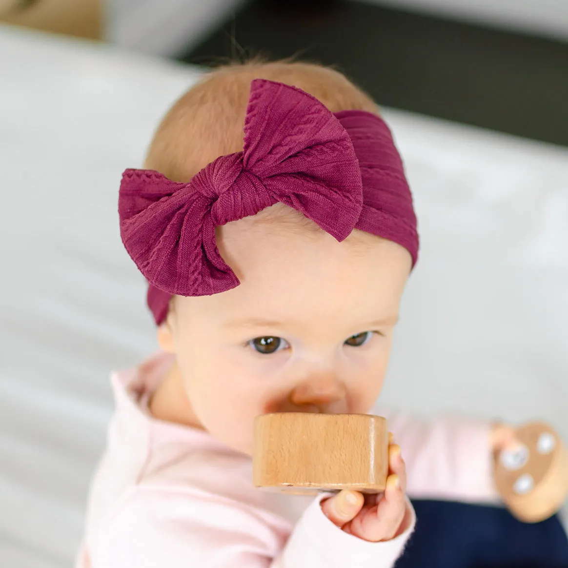 Cable Bow Headband - Burgundy