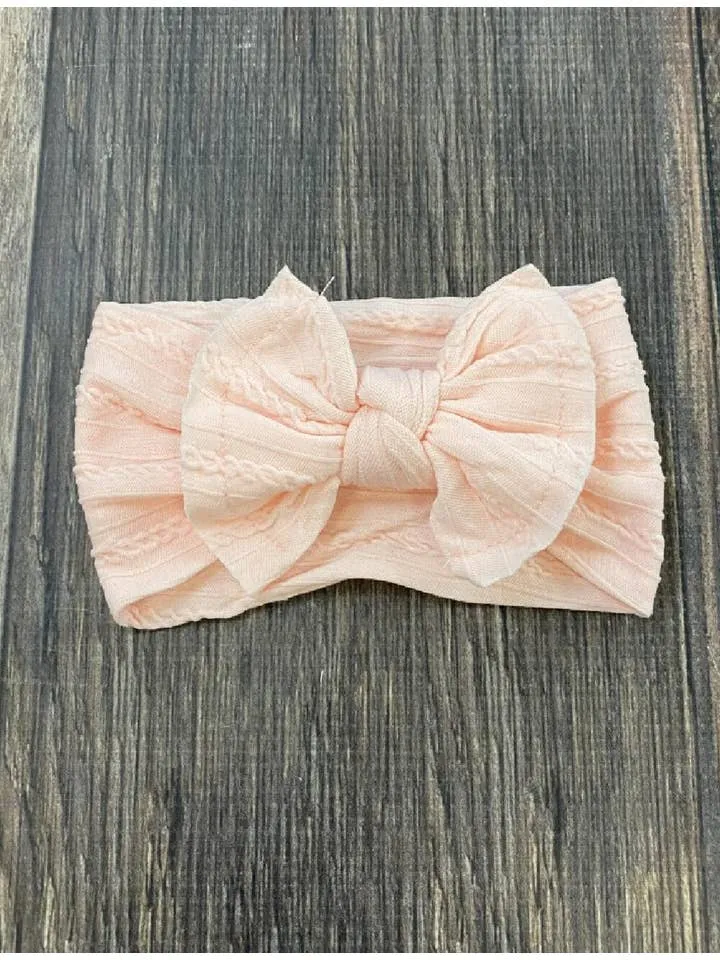 Cable Knit Bow Headband: Peach