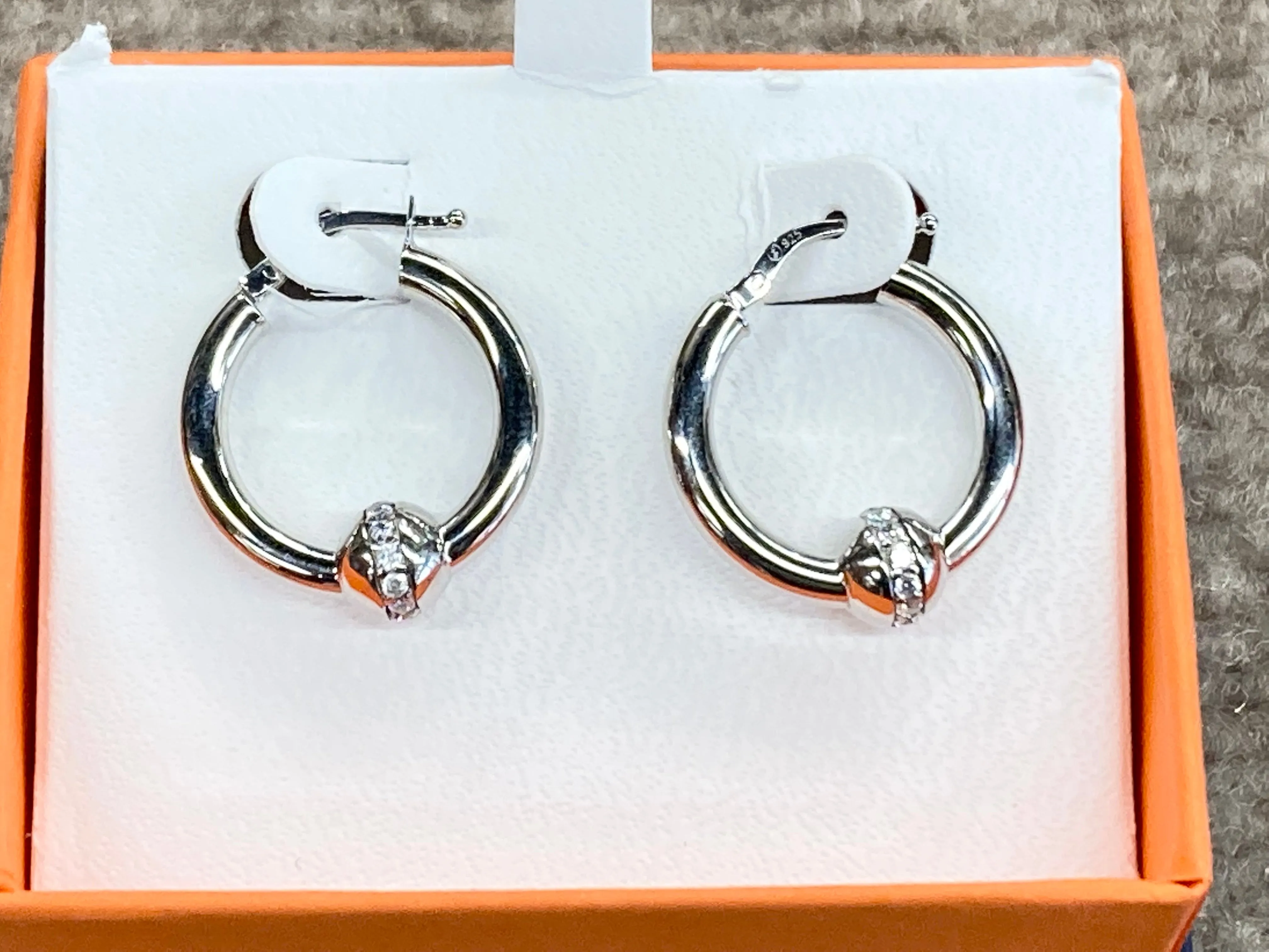 Cape Cod Silver Cubic Zirconia Hoop Earrings