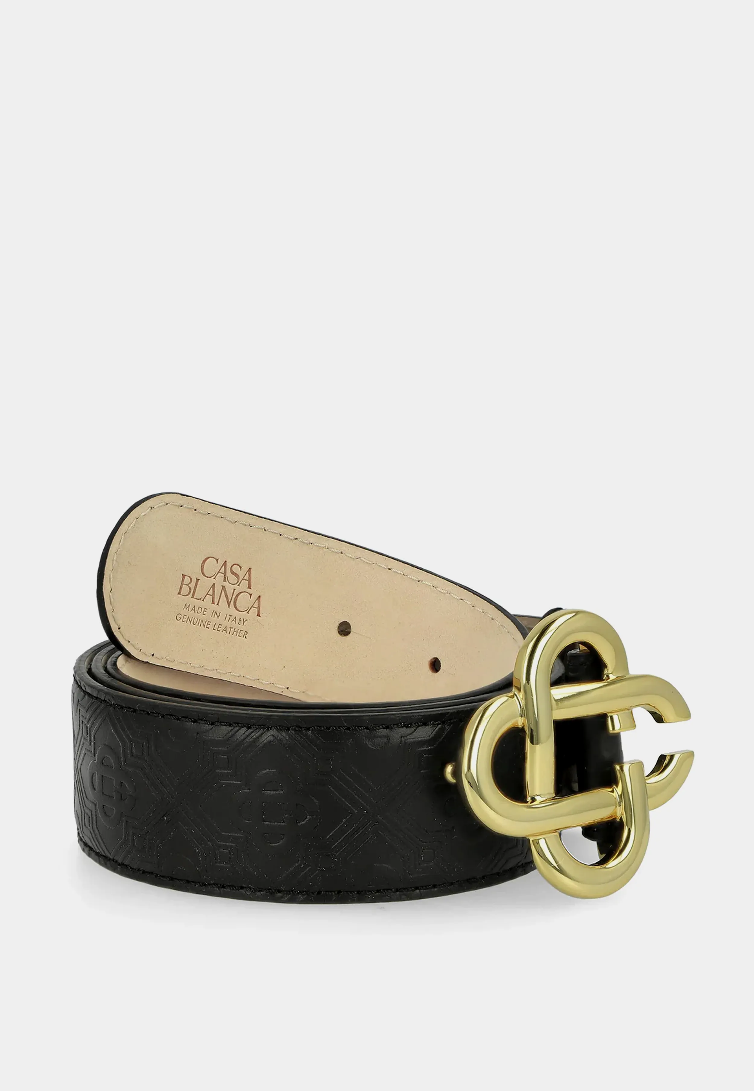 Casablanca Mens CC Logo Buckle Embossed Belt Black