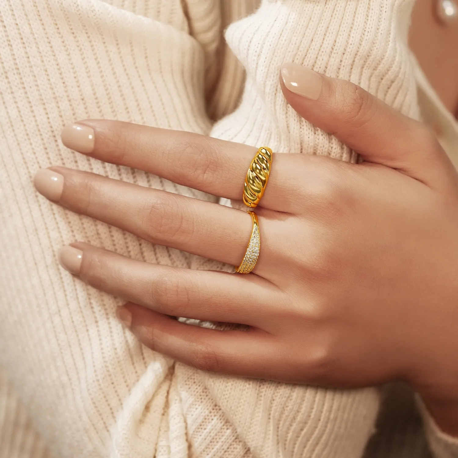 Chunky Gold Croissant Dome Ring