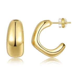 Chunky Irregular Shape Hoop Earrings 14K Gold Plated