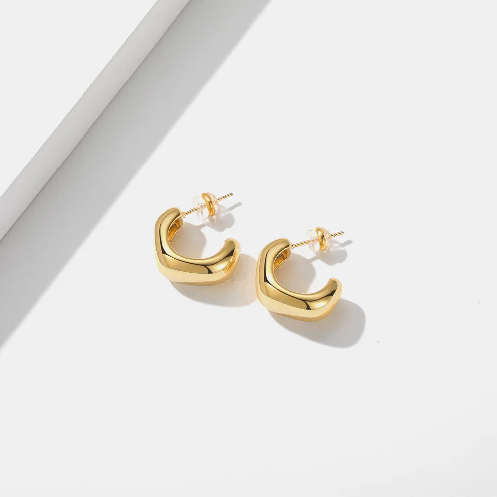 Chunky Irregular Shape Hoop Earrings 14K Gold Plated