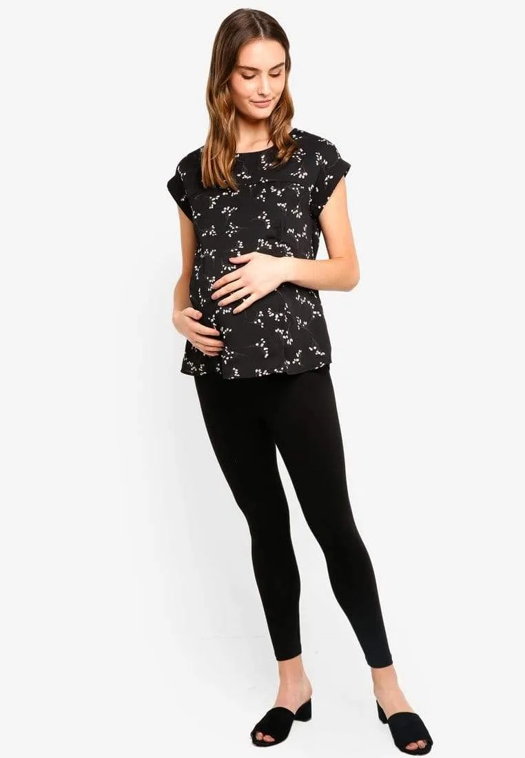 Clarisa Back Bow Black Sprigs Short Sleeve