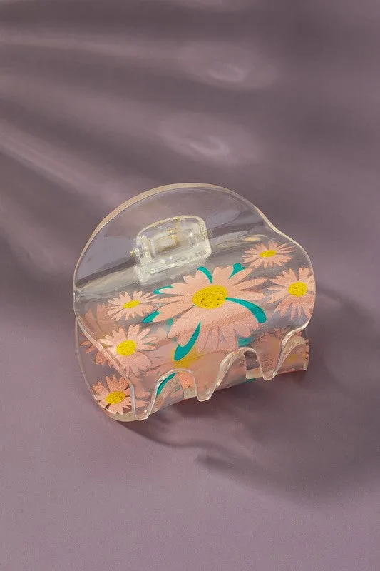 Clear lucite hair claw clip with flower prints