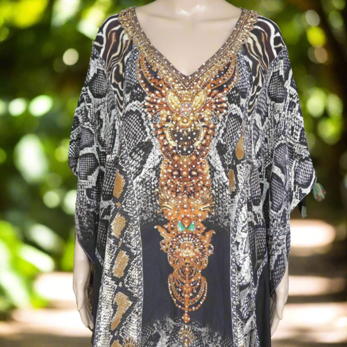 Cobra Silk Embellished Short Kaftan