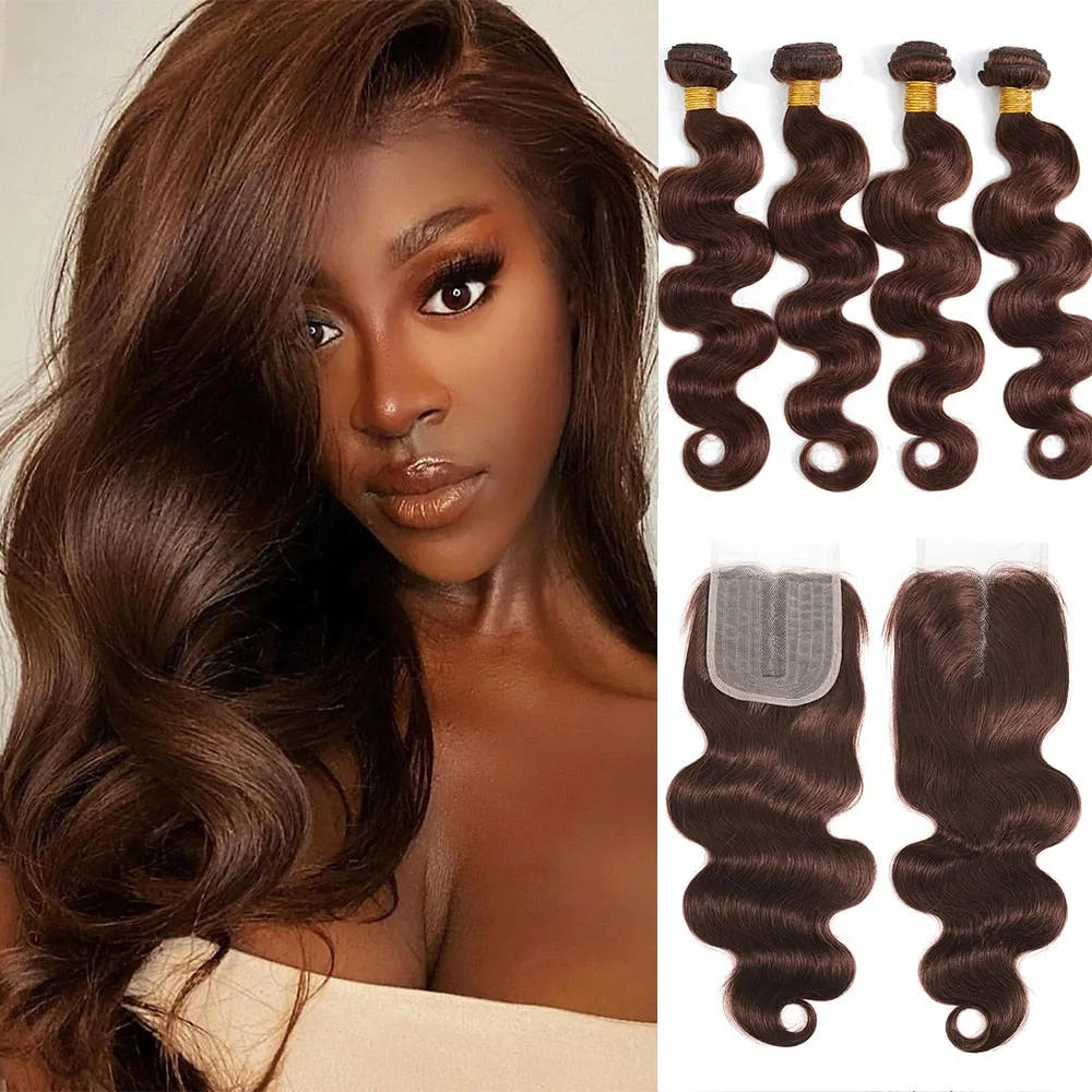 Colored Body Wave Braziian Human Hair with Lace Clousre