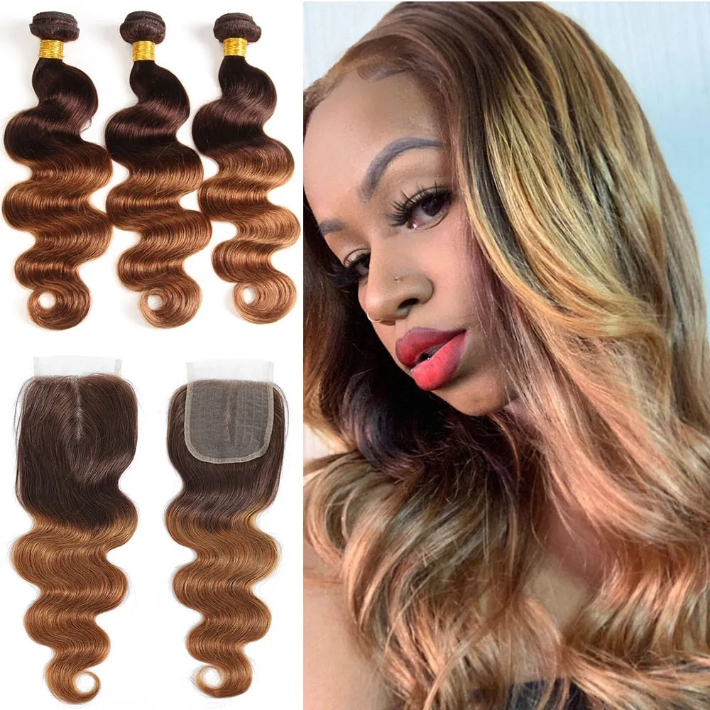 Colored Body Wave Braziian Human Hair with Lace Clousre