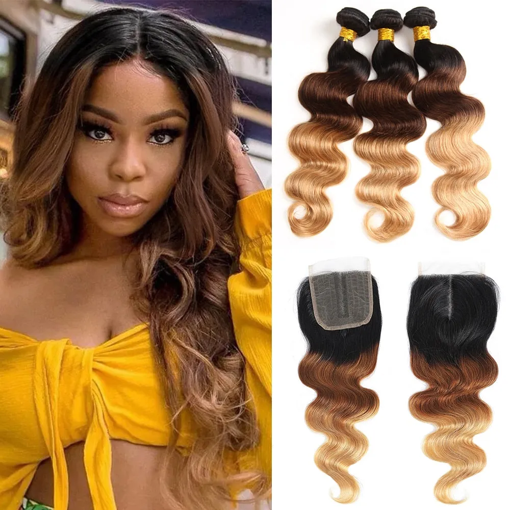 Colored Body Wave Braziian Human Hair with Lace Clousre