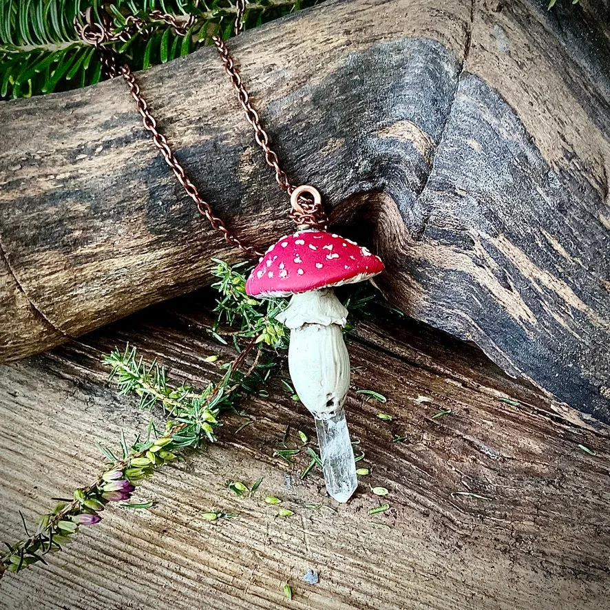 Crystal wand mushroom necklaces