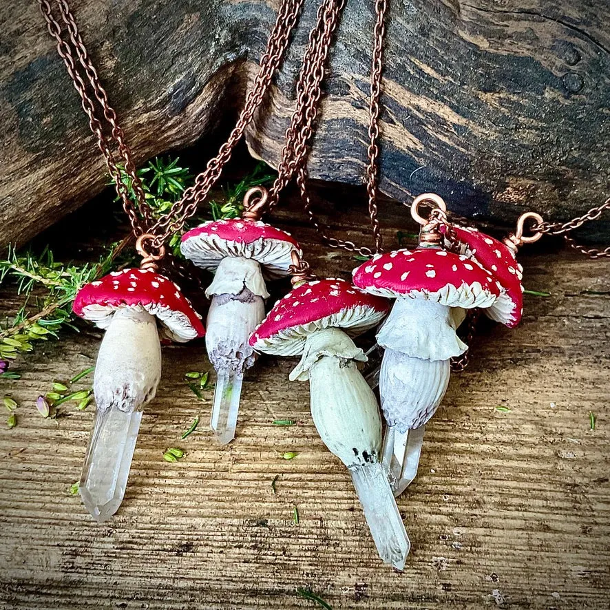 Crystal wand mushroom necklaces