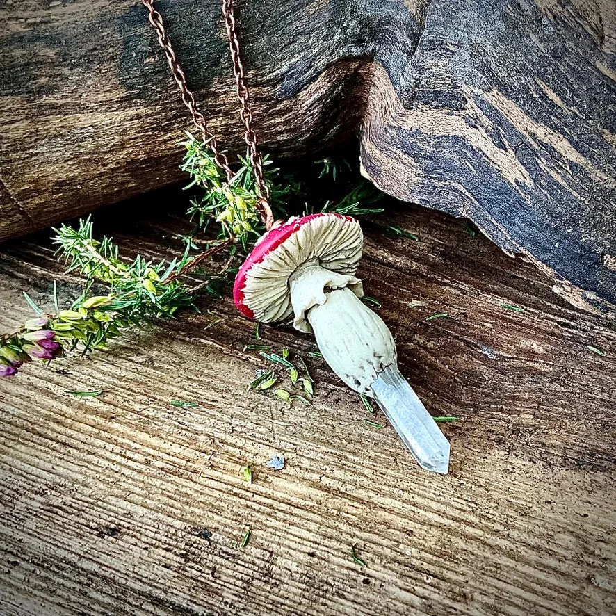 Crystal wand mushroom necklaces