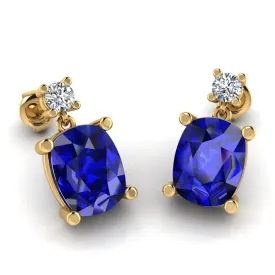 Cushion Shape Sapphire Lab Grown Diamond Drop Earrings EDCCS