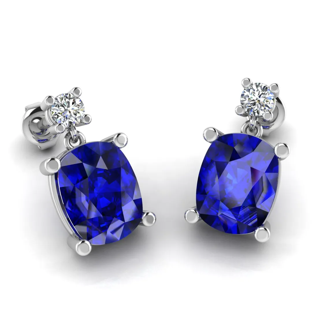 Cushion Shape Sapphire Lab Grown Diamond Drop Earrings EDCCS