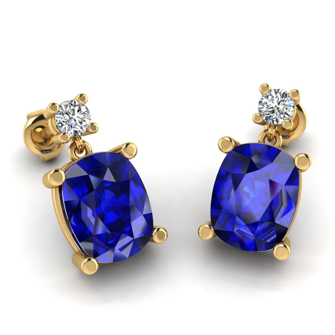 Cushion Shape Sapphire Natural Diamond Drop Earrings EDCCS