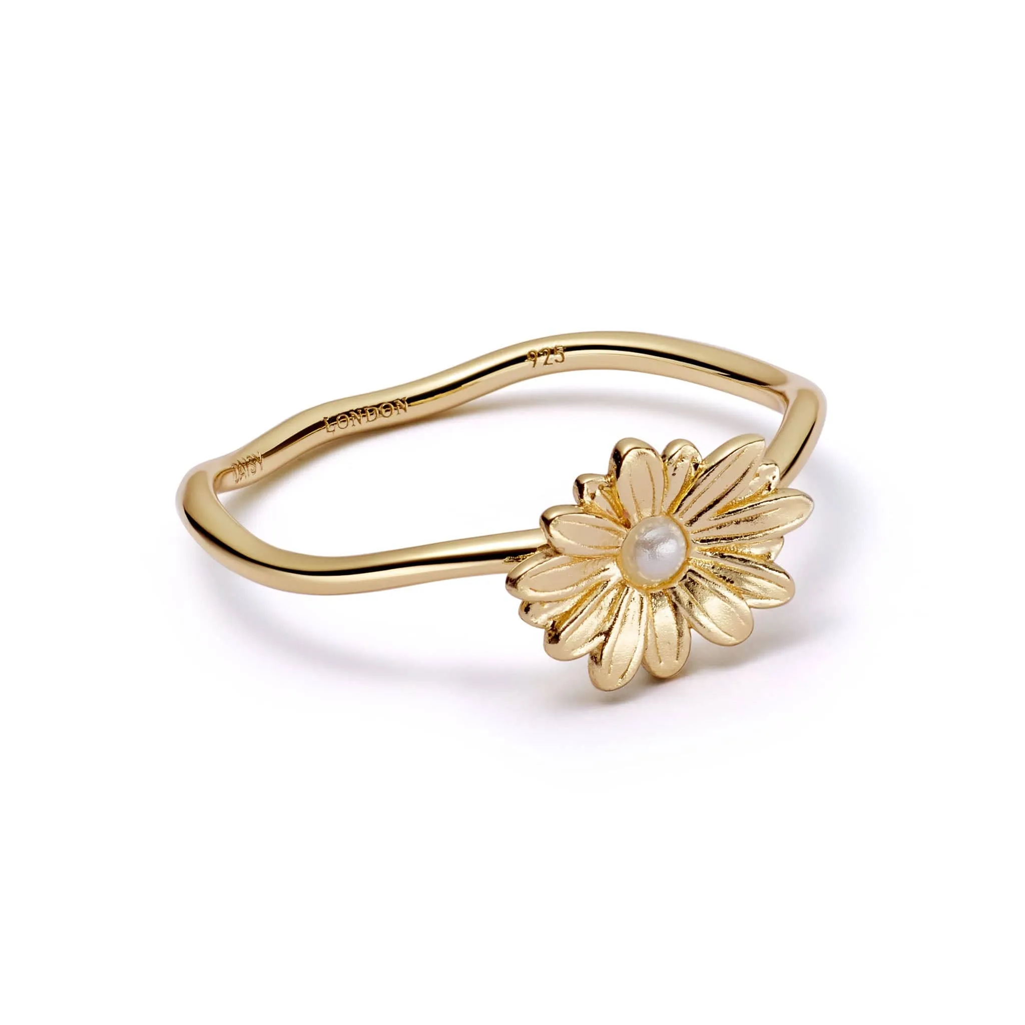 Daisy Pearl Flower Ring 18ct Gold Plate