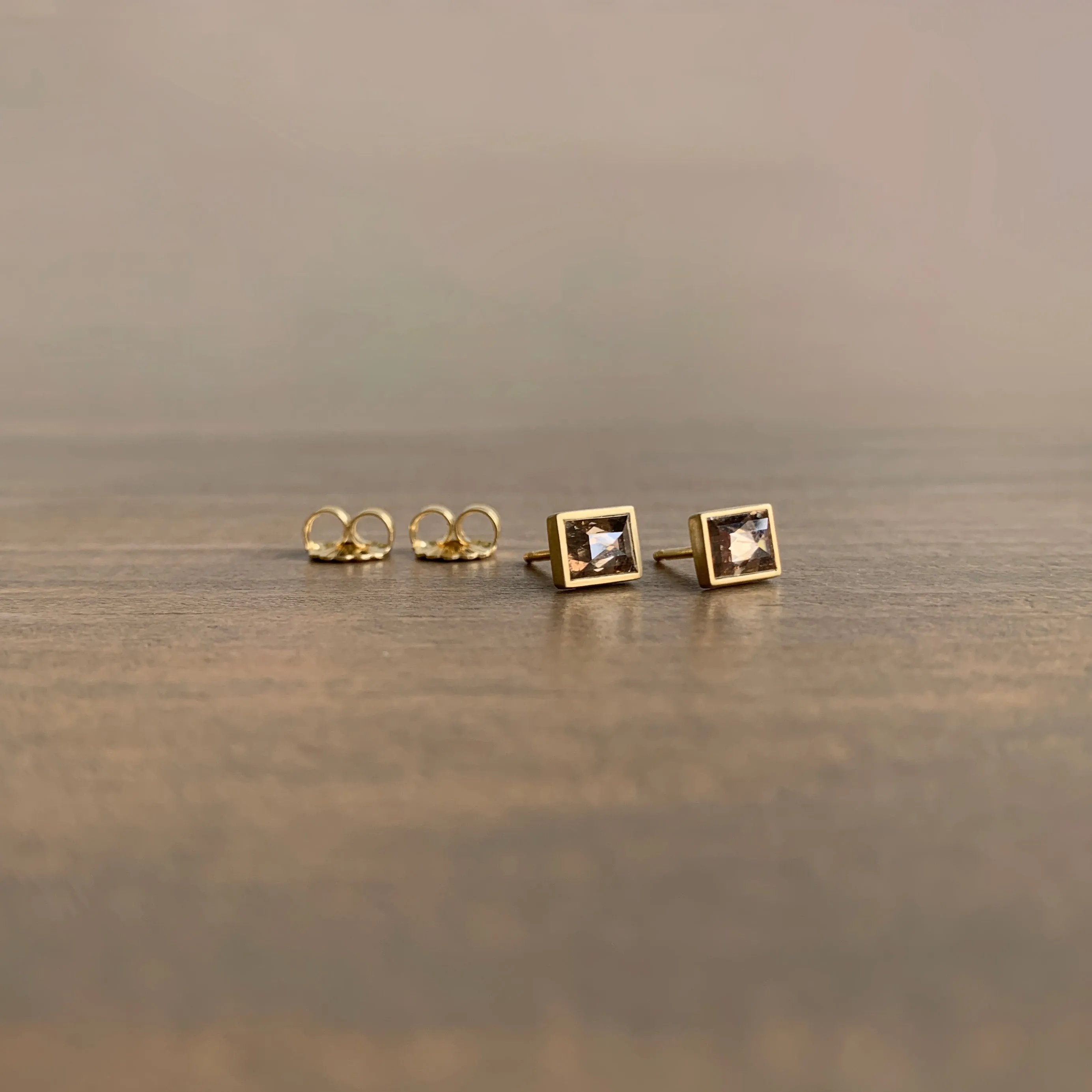 Dark Champagne Diamond Rectangle Stud Earrings