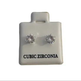 Diamond CZ Faux Silver Stud Earrings