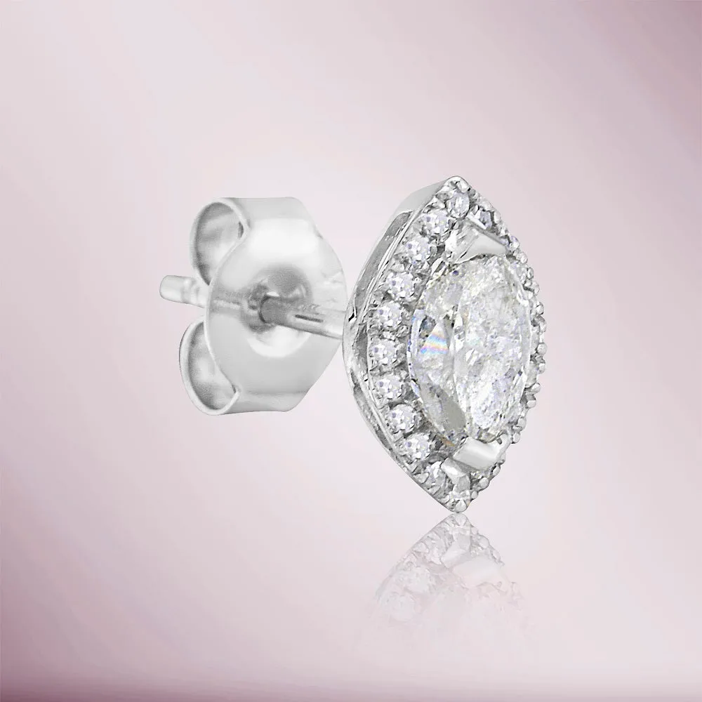 Diamond Halo & Marquise Shape Studs Earrings (1.00 ct.) in 14K Gold