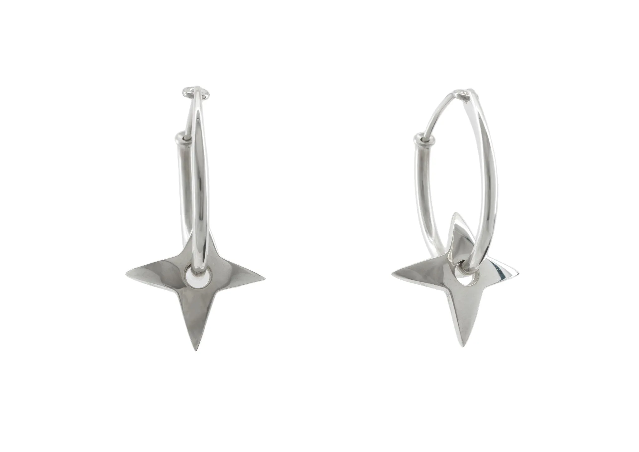 E28 Four-Point Star Hoop Earring, White Gold & Platinum