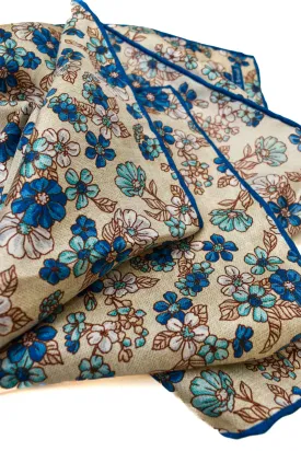 Edward Armah Khaki/Blue Floral Pocket Square