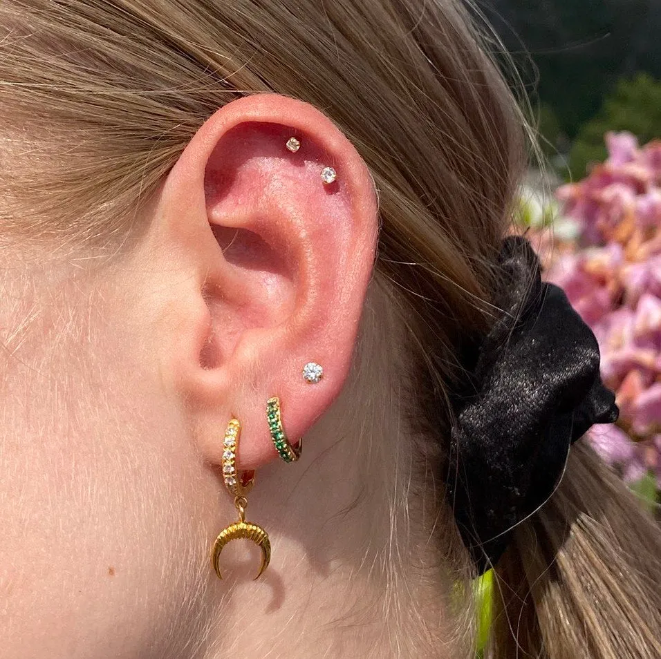 Emerald Pave Huggie Hoop Earrings