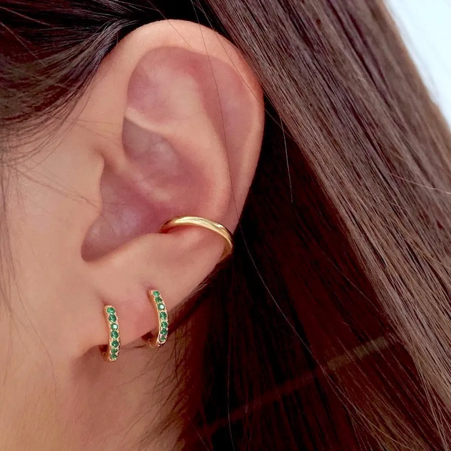 Emerald Pave Huggie Hoop Earrings