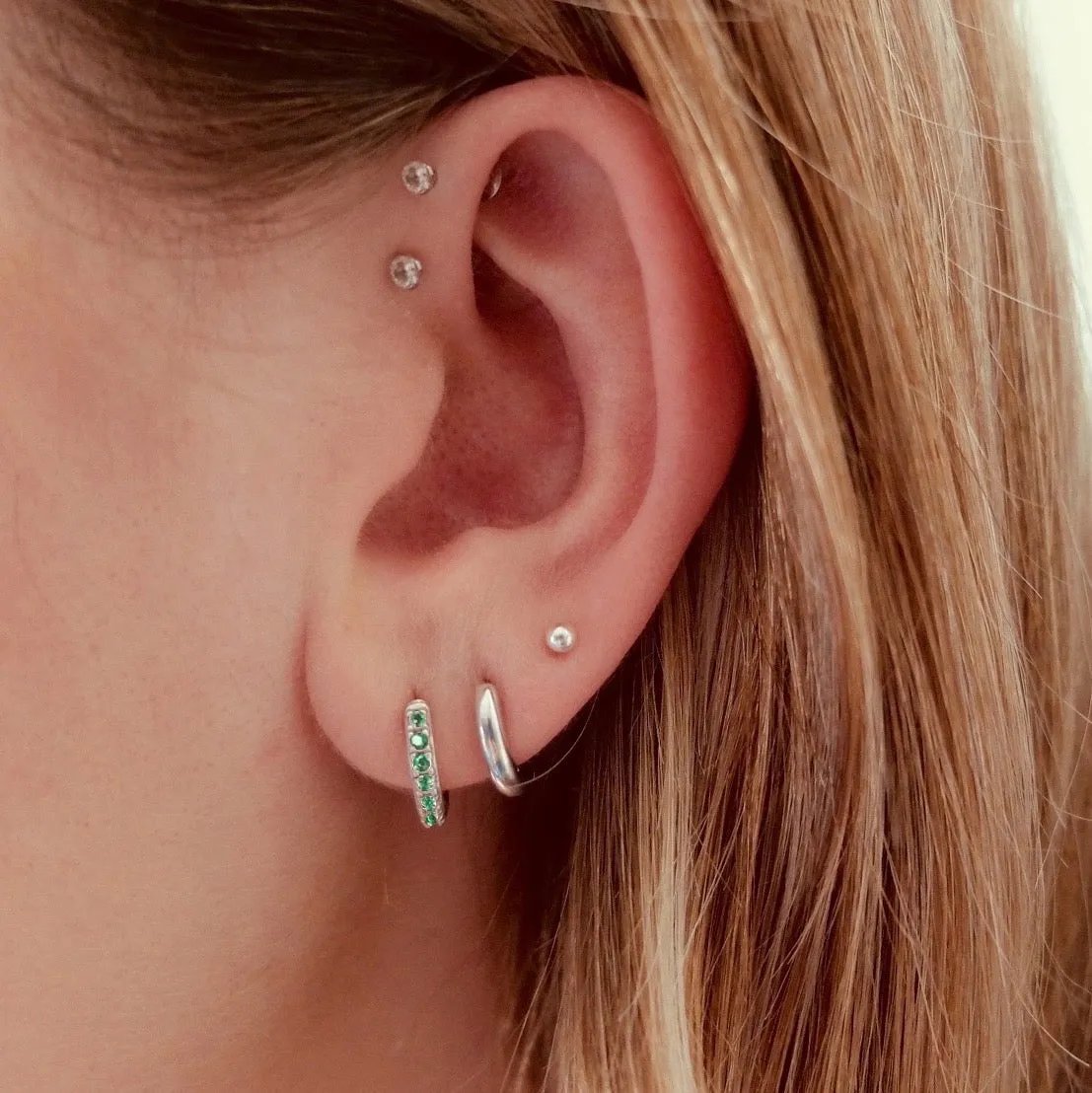 Emerald Pave Huggie Hoop Earrings