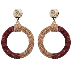 Emerson Street Stacked FSU Hand Beaded Color Block Hoop Earrings - Garnet/Gold