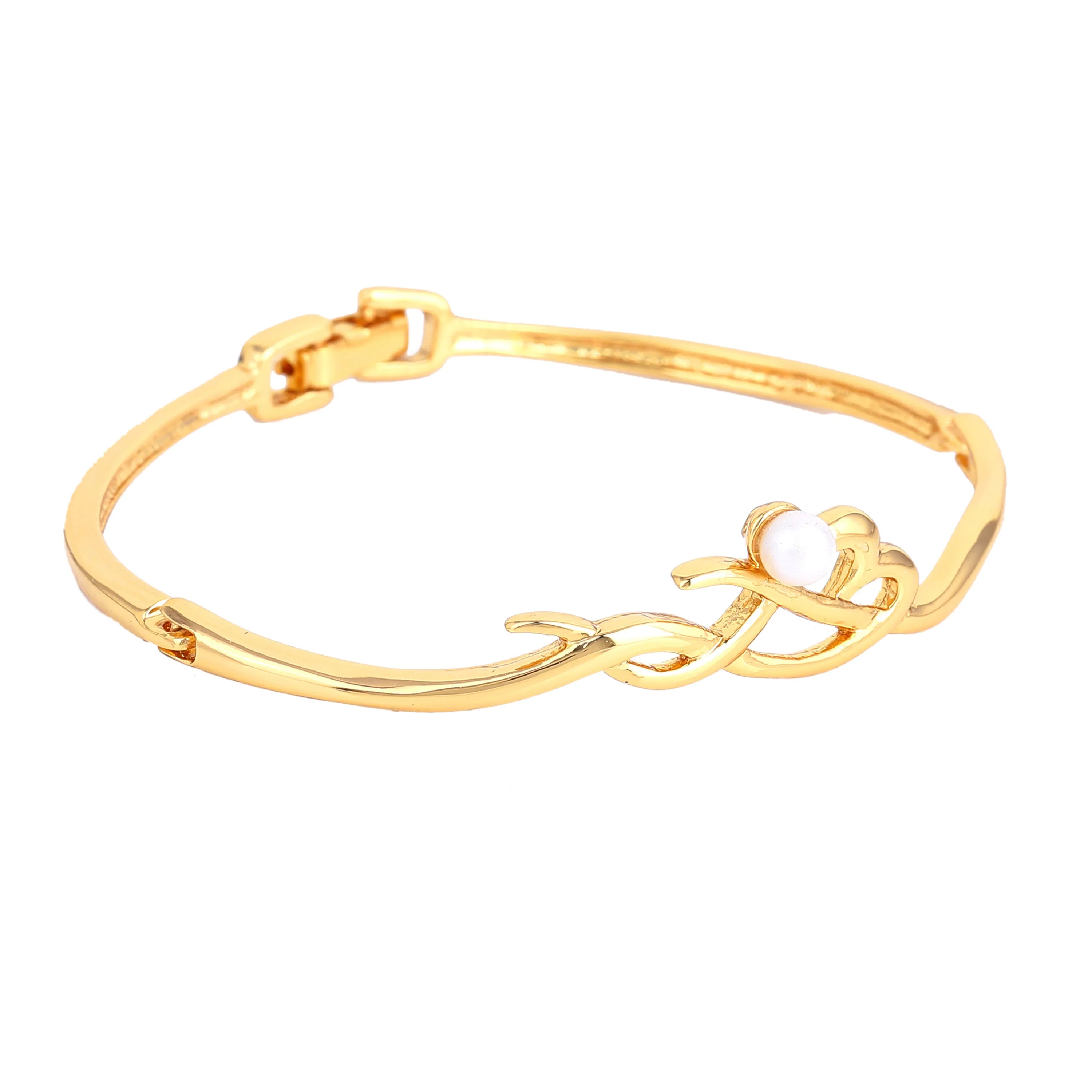 Estele Gold Plated Calligraphic Designer Pearl Cuff Bracelet for Women