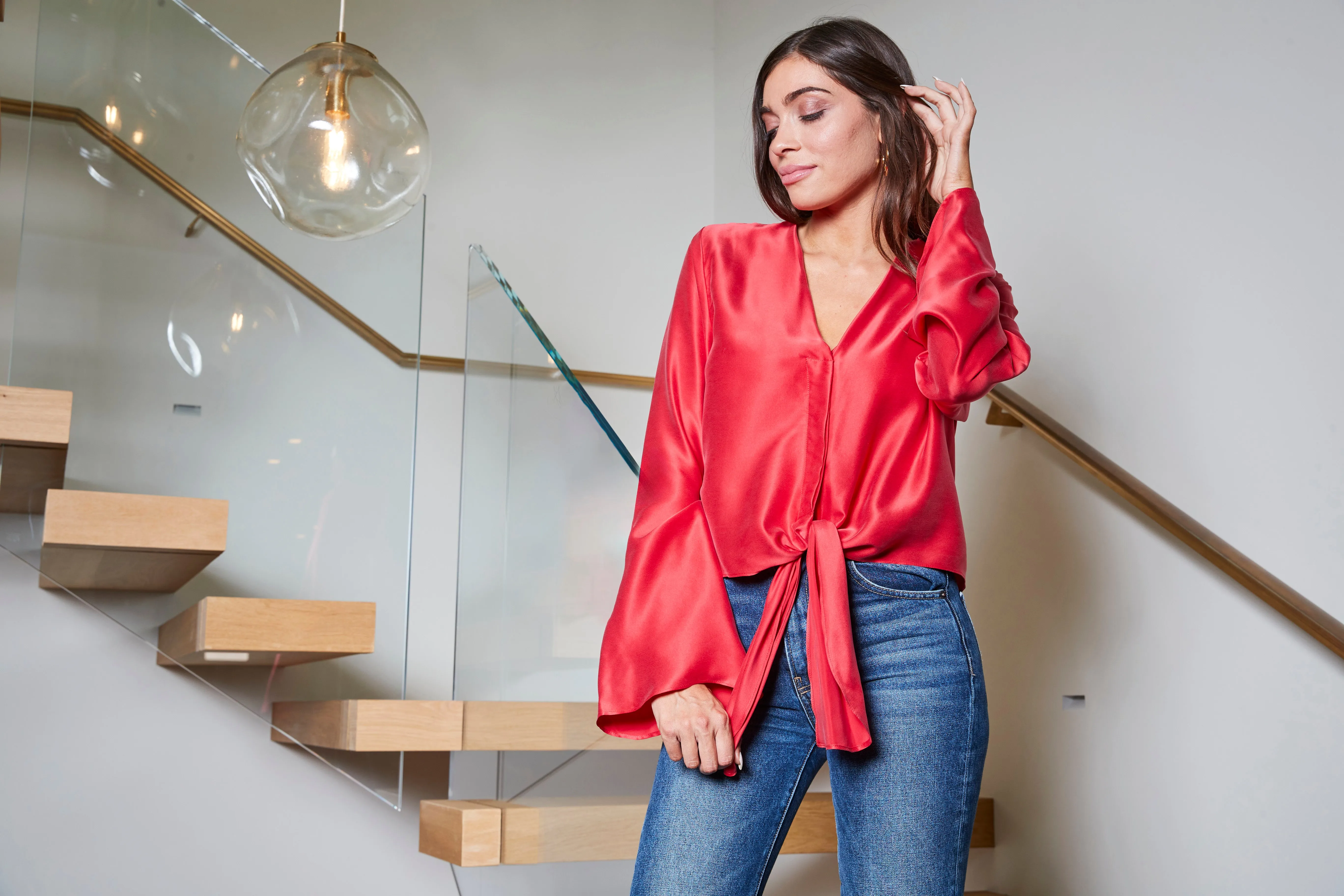 Eva Front Tie Blouse Ruby