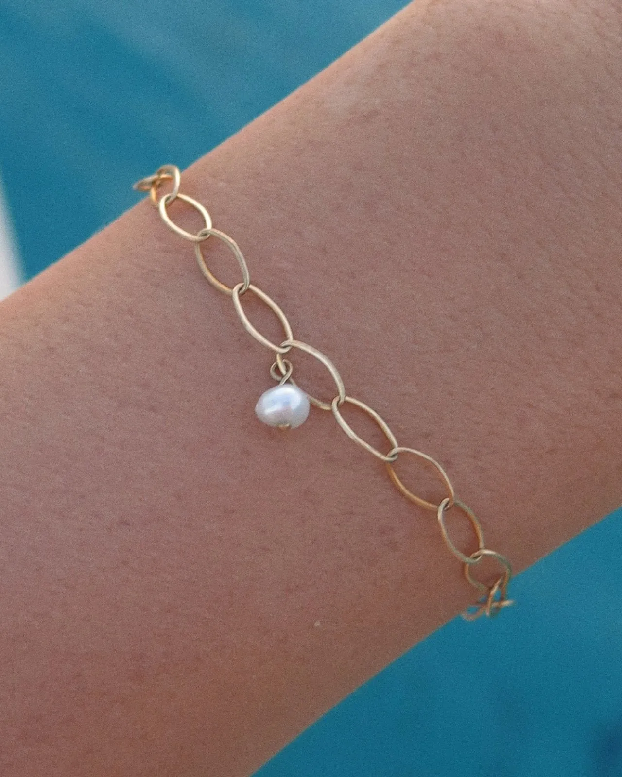 Freshwater Pearl Oval Chain Bracelet  - 14k Yellow Gold Fill