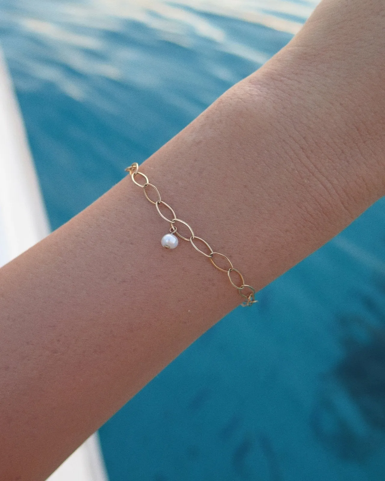 Freshwater Pearl Oval Chain Bracelet  - 14k Yellow Gold Fill