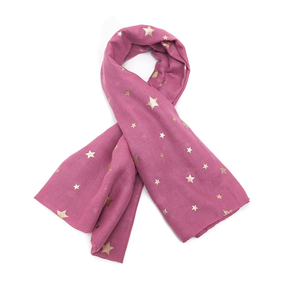 Fuchsia Scarf with Gold Stars