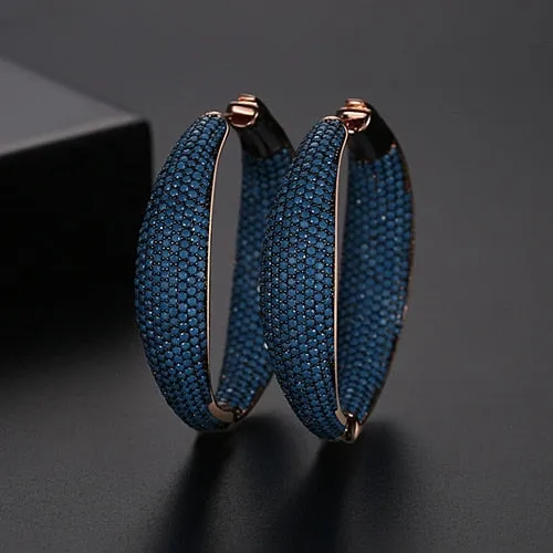 FXLRY new Retro pop Europe and the United States rose gold micro inlaid zircon exaggerated Blue zircon earrings Bridal Wedding J