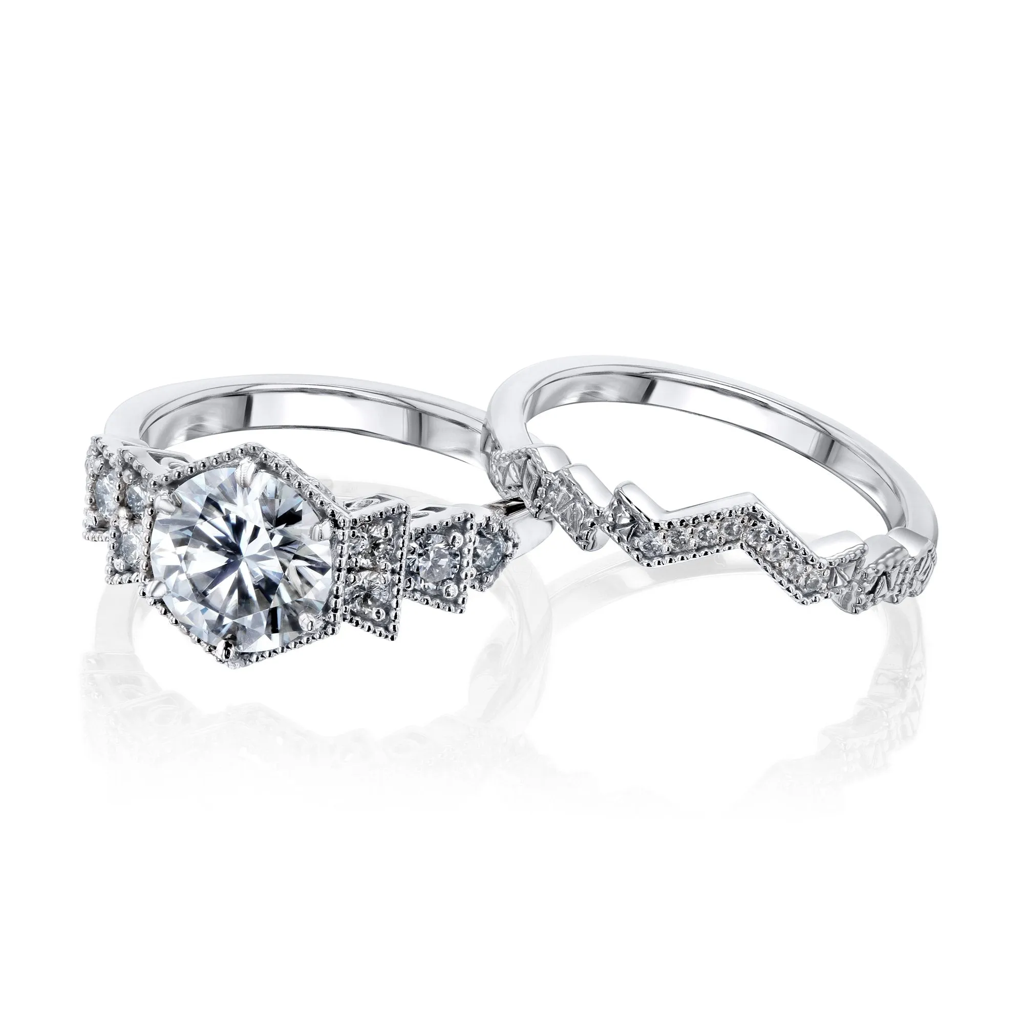 Geometric Art Deco Moissanite Bridal Set