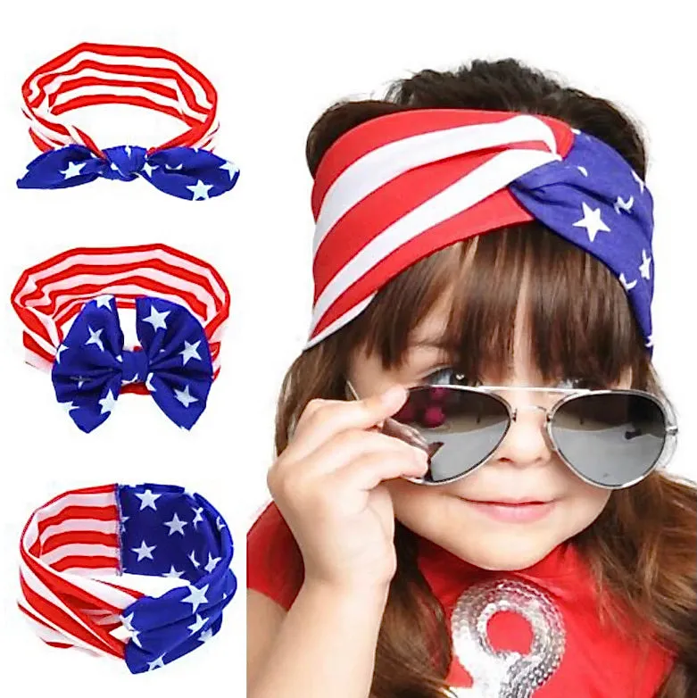 Girls American Flag Print Headbands