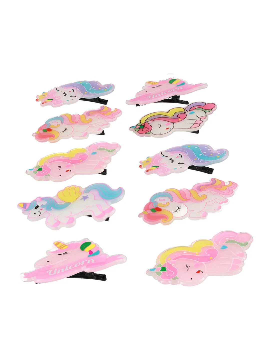 Girls Set Of 10 Multicoloured Unicorn Alligator Hair Clip