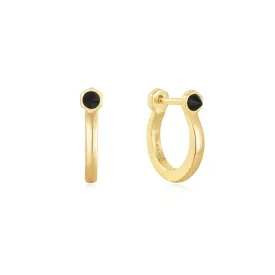 Gold Black Agate Huggie Hoop Earrings