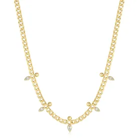 Gold Curb Chain Sparkle Point Necklace