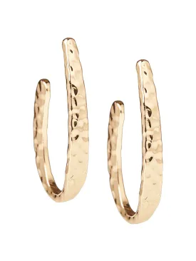 Gold Hammered J-Hoop Earrings