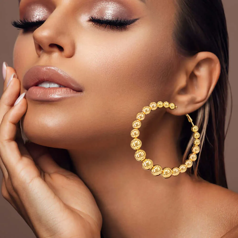 Gold Oversized Metal Bubble Hoop Earrings