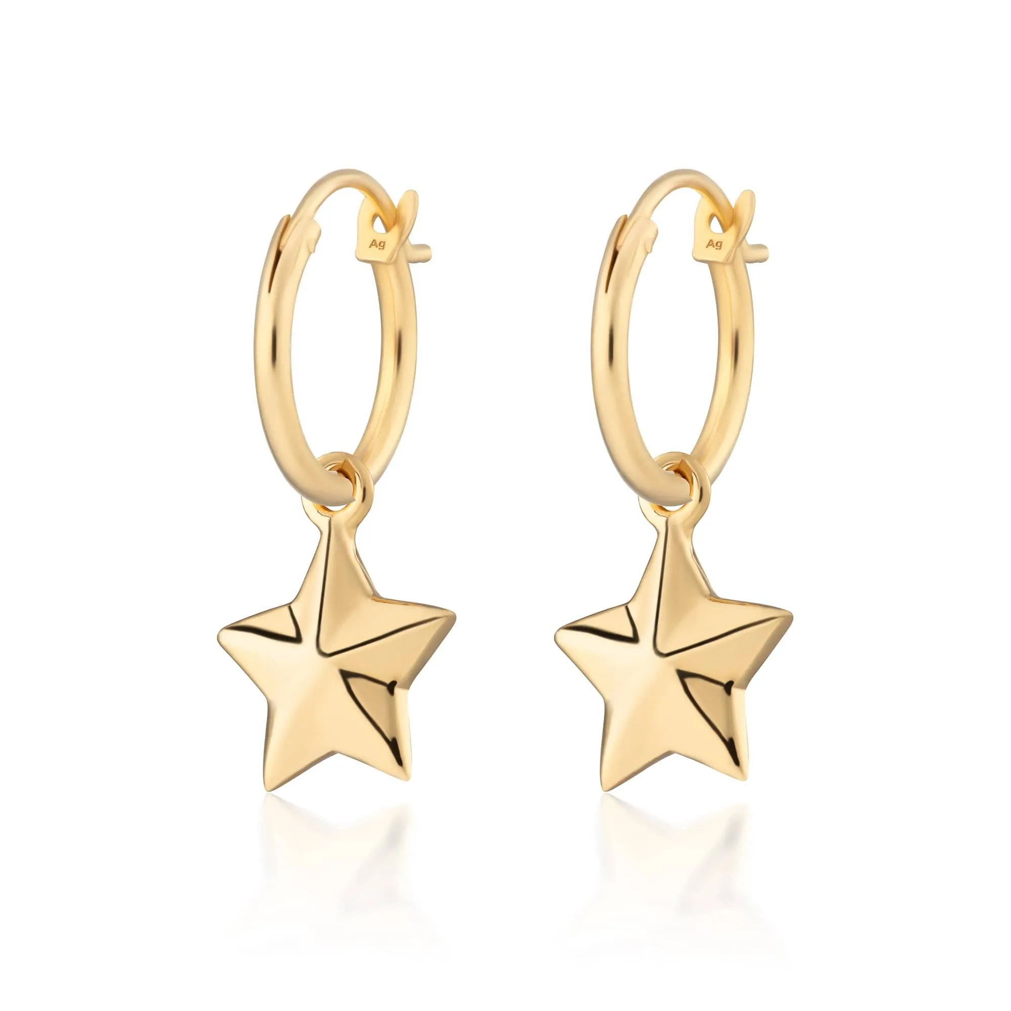 Gold Plated Faceted Star Charm Hoop Earrings