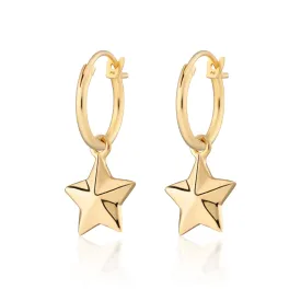 Gold Plated Faceted Star Charm Hoop Earrings